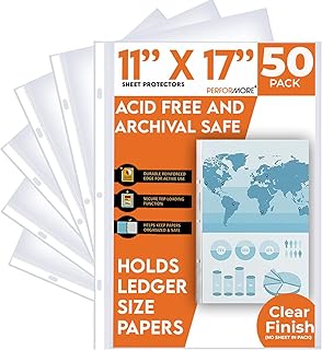 11 x 17 Sheet Protectors with 90 Microns Thick, Portrait View, Top Loading, Protect, Store and Display 11X17 Paper, Photog...