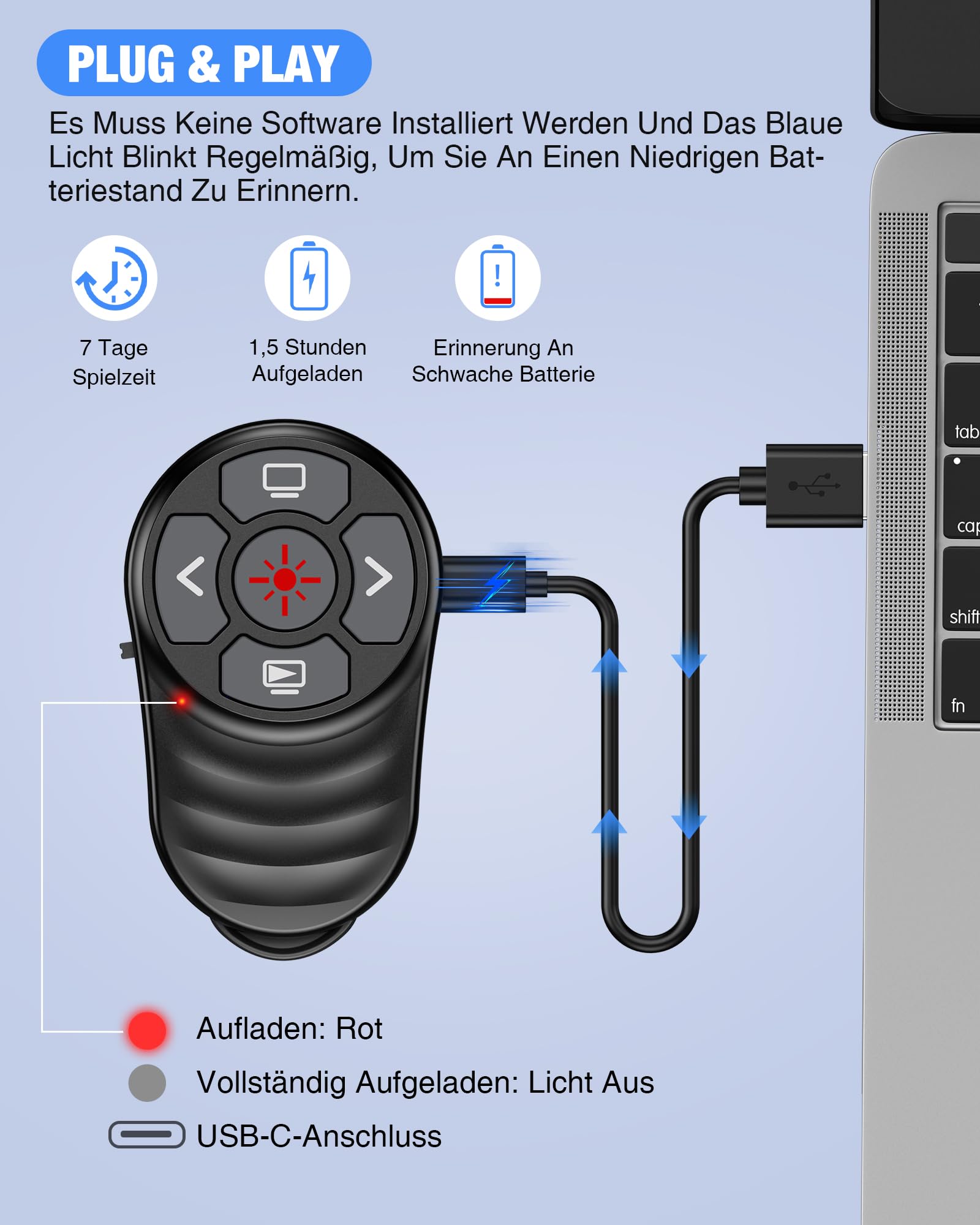 2 in 1 USB C Presentation Clicker, Wireless 2.4G Type C e USB ricevitore Presenter Clicker, puntatore per presentazioni Controllo del volume per Windows