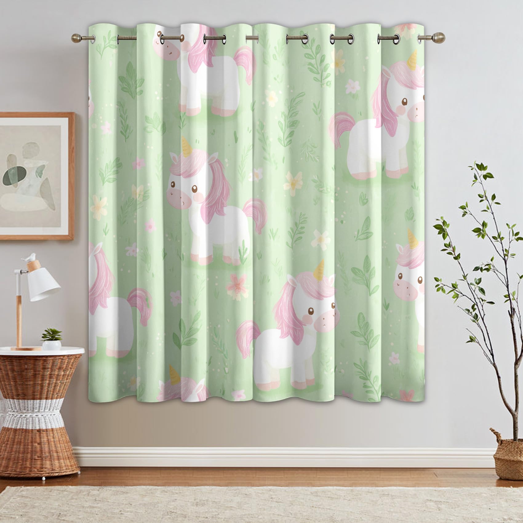 Générique Rideau Occultant Licorne, Lot de 2 Rideaux Occultant Thermique Isolant à Oeillets, Motif Enfants Mignon Cartoon, Decoration Chambre Salon Fenetre, 140 L x 160 H G811n