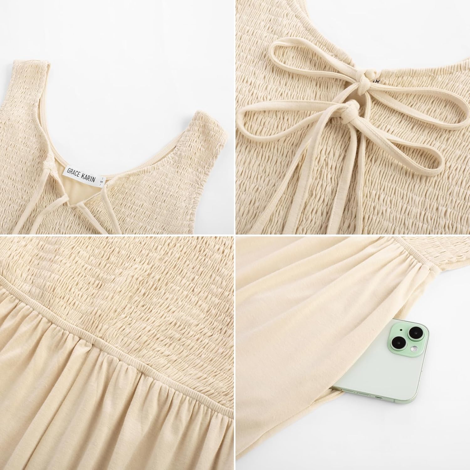 GRACE KARIN Jumpsuits for Women Bow Tie Front Overalls Smocked Tops Wide Legs Casual Knitted Outfits with Pockets - Image 4