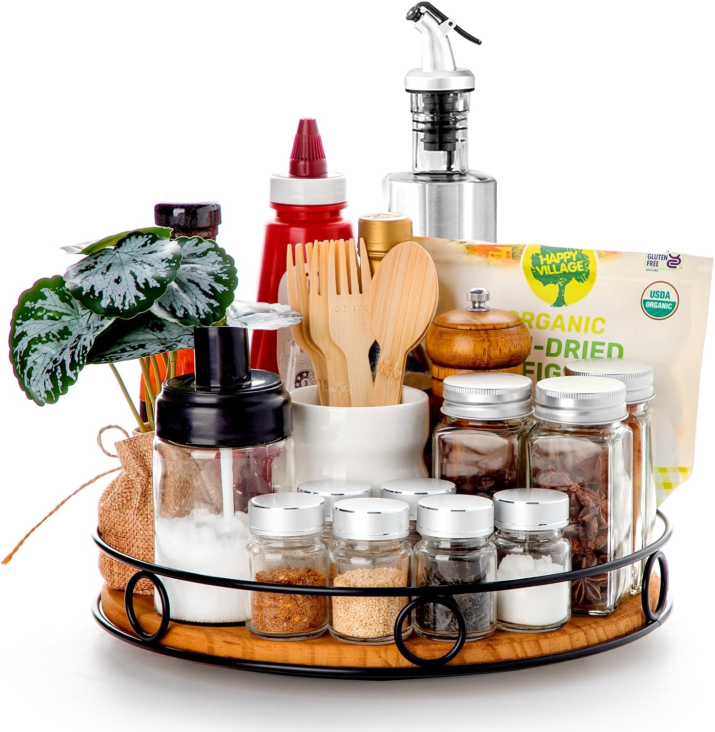 11" Lazy Susan Turntable Organizer for Cabinet, Acacia Wood Lazy Susan for Table Top Dining Pantry Countertop Cupboard Organization, Decorative Tray for Kitchen Decor Coffee Bar Accessories
