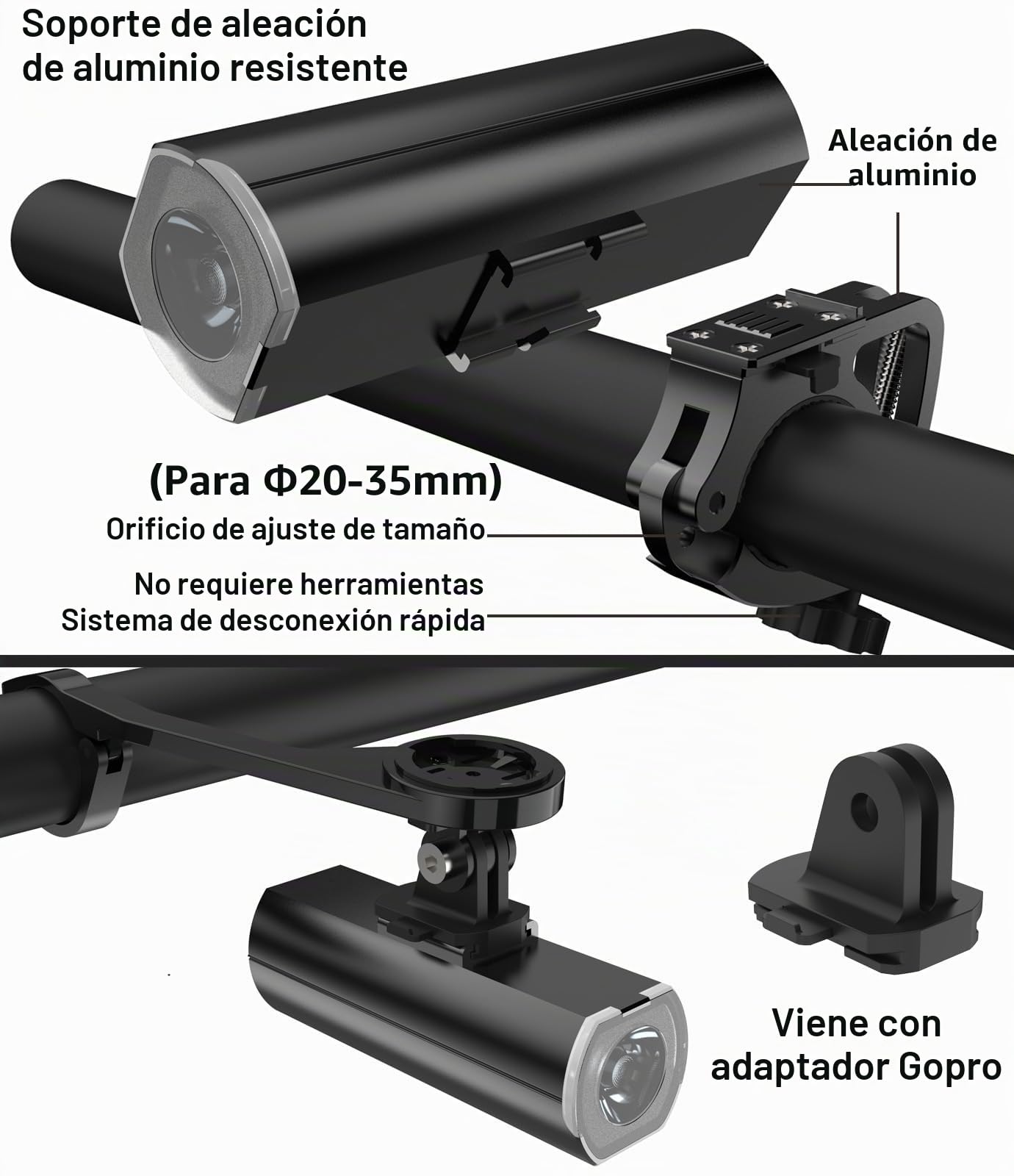 BIKIL Luces Bicicleta Delantera y Trasera y Soportes de Aluminio Luz Trasera Inteligente Luz Bicicleta Recargable USB C de 5000 mAh con indicador de Nivel de batería Linterna Bicicleta Potente led