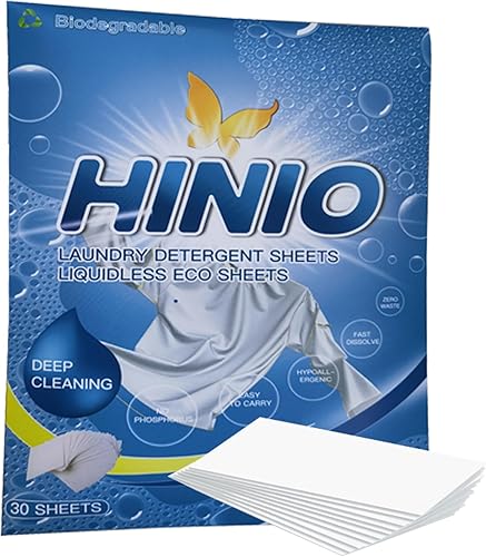 Hinio Hojas de detergente para ropa, 30 unidades (paquete de 1) aroma fresco, sin plástico, excelente poder de disolución, hojas de lavandería,