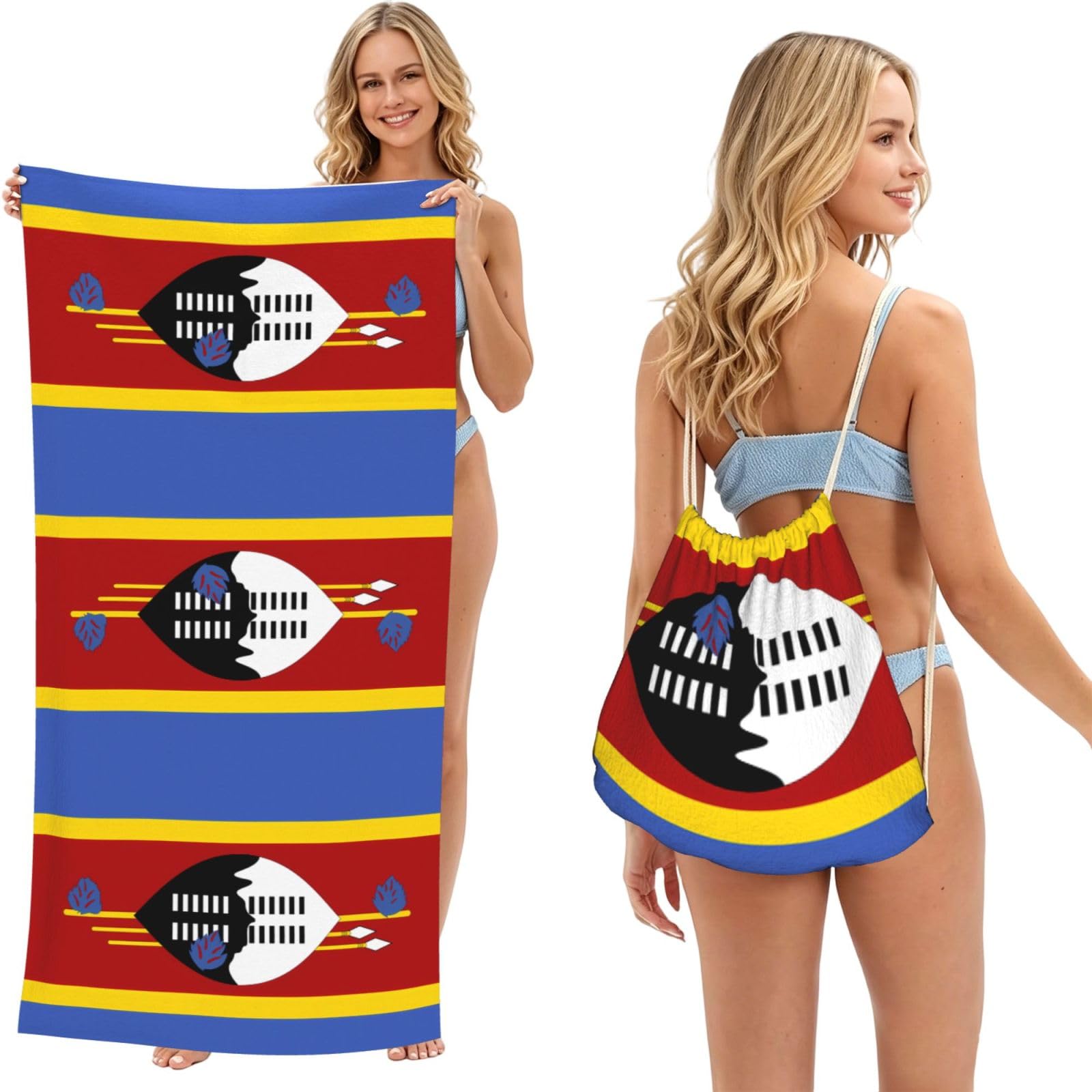 SXZVVBN Swaziland flag 2-in-1 Beach Towel Bag, Quick Dry Sand Free Travel Towel Backpack for Adults