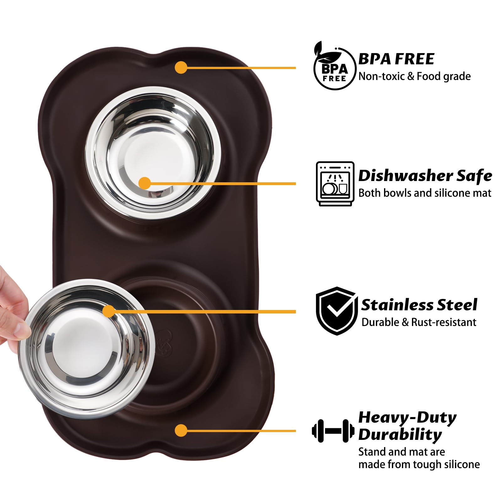 Hubulk Set di 2 ciotole per cani in acciaio inox con tappetino antiscivolo in silicone + paletta per cibo per cani di taglia piccola, media e grande