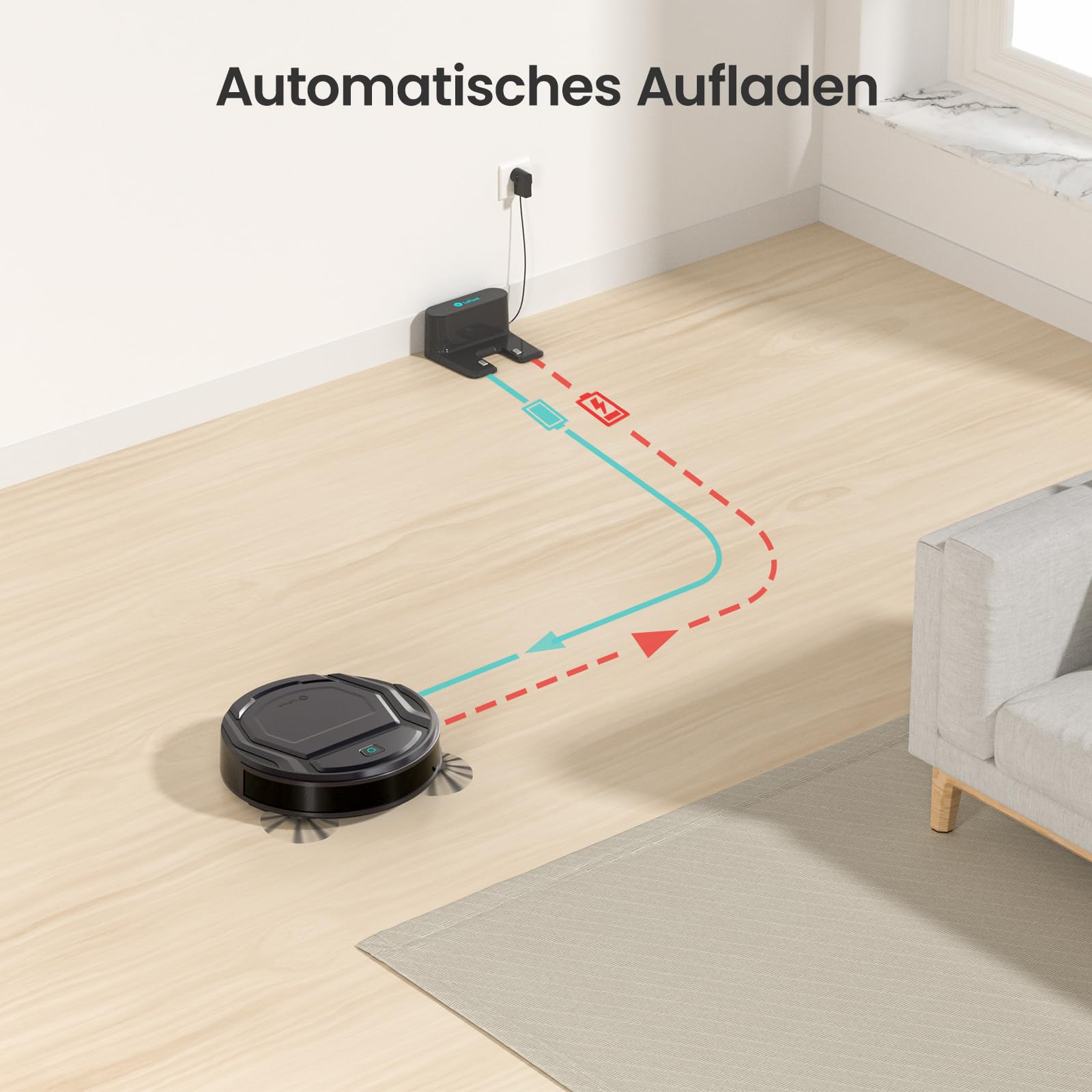 Lefant M210P Saugroboter ohne Wischfunktion, 2200 Pa Saugkraft, 120 Min.Steuerung per WLAN, Bluetooth, Alexa und App, 6 Reinigungsmodi und automatisches Aufladen, ideal für Tierhaare und Harte Böden