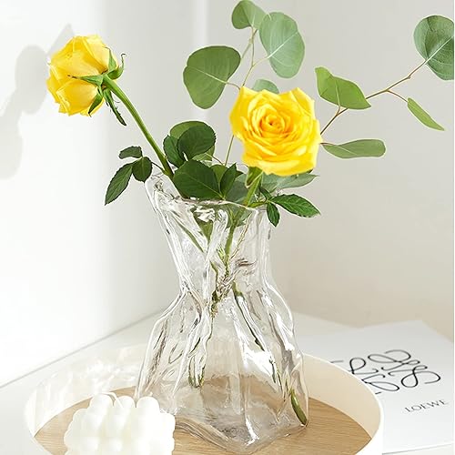 Florero plisado irregular para decoración del hogar, jarrón de cristal con estilo moderno minimalista para centros de mesa, estante de mesa,