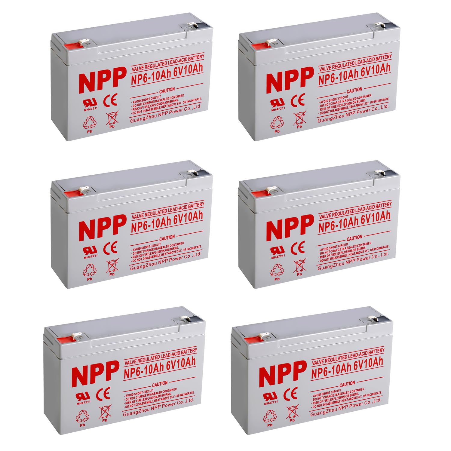 NPP NP6-10Ah (F1, 6 Pcs) 6V 10Ah Battery Rechargeable Sealed Lead Acid Scooter Battery Replaces Enduring 6FM10, NP10-6, KMG-10-6