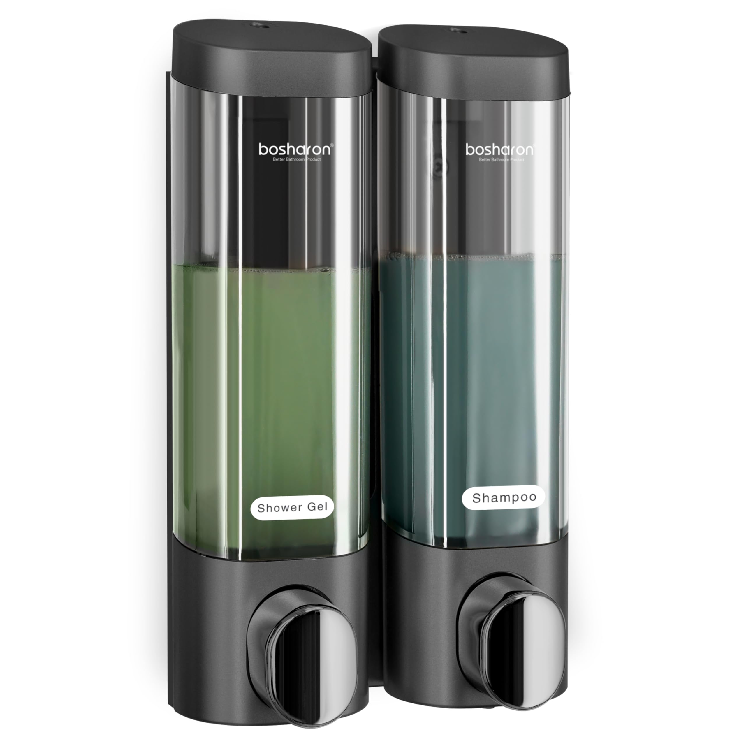 2 in 1 Shower Soap Dispenser, 2×300 ml Chamber Shampoo and Conditioner Dispenser Shampoo Dispenser for Shower Wall Mounted Shower Pump Soap Dispenser for Bathroom Kitchen (2 Chamber+Black)