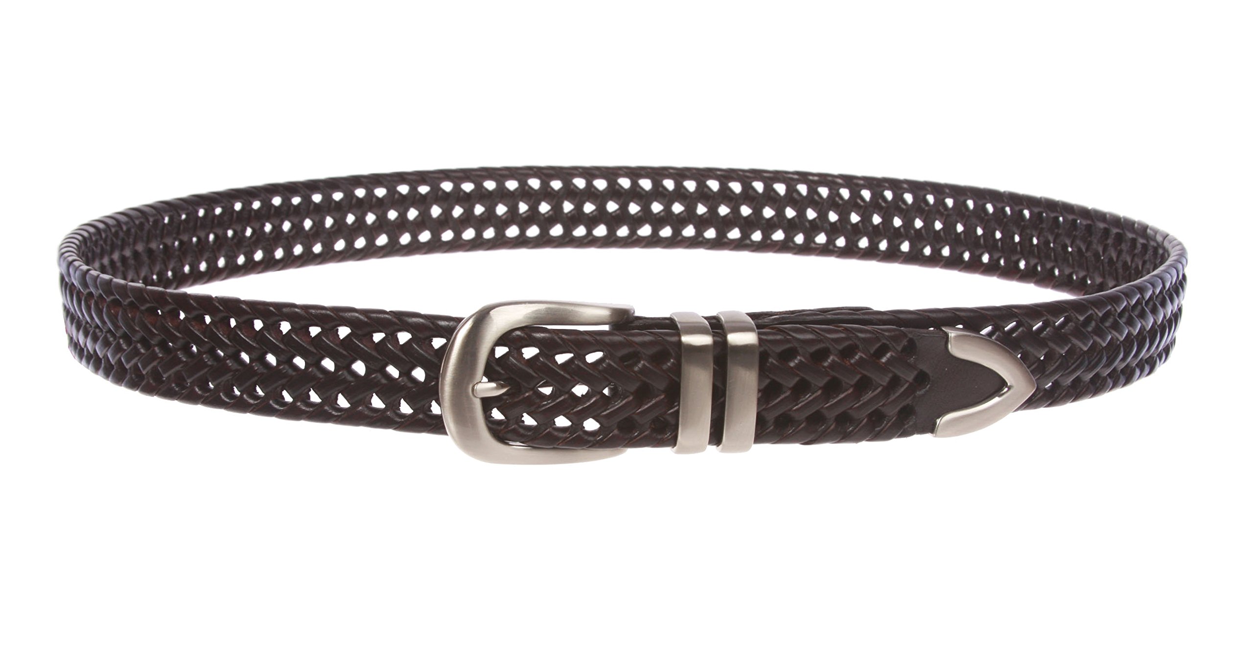 Men's 1 1/8 Inch (30 mm) Braided Leather Dress Lacing Belt, Brown | 36