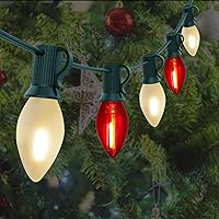 Vista 22 de GOOTHY Luces de Navidad de 25 pies para exteriores, luces de Navidad vintage C7 con 27 bombillas de cerámica rojas, blancas y verdes, luces