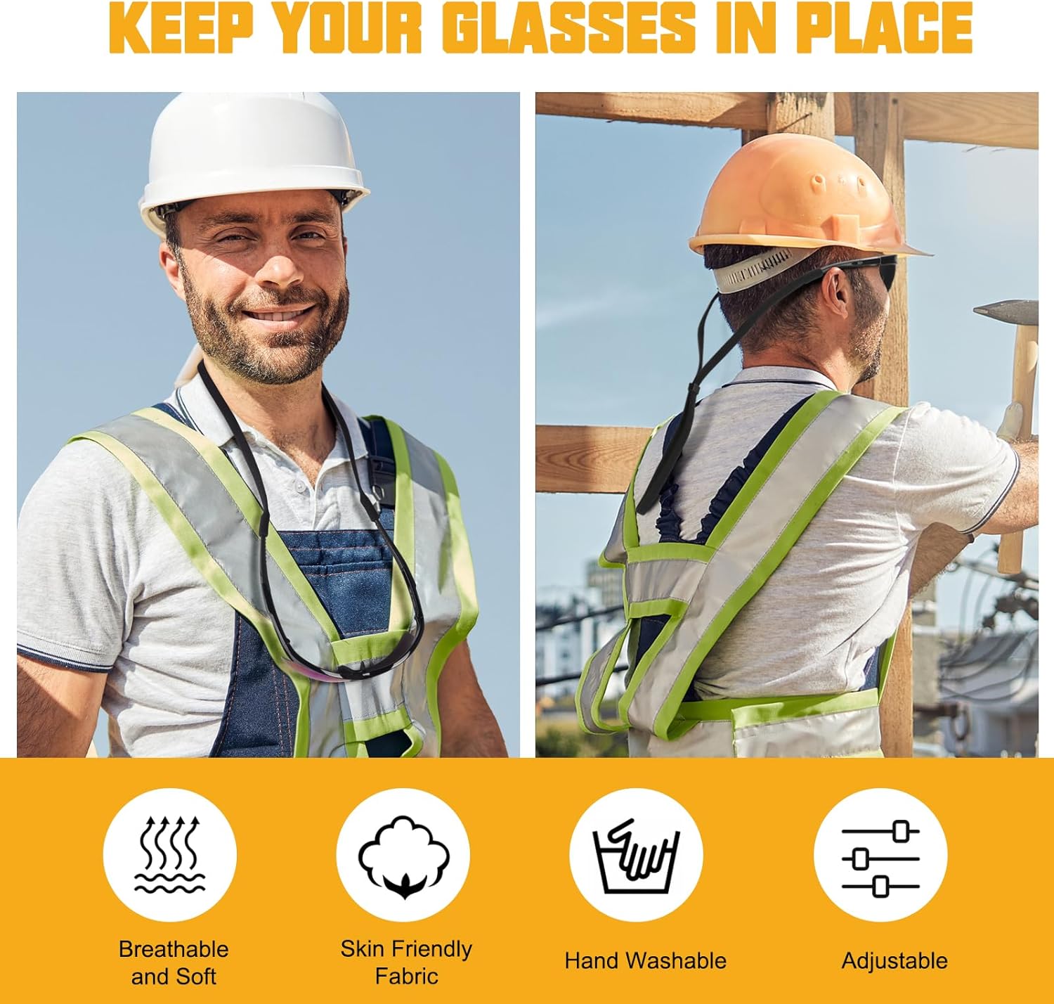 OXG Safety Glasses for Men - ANSI Z87.1 Protective Eyewear with Adjustable Glasses Straps, UV400 Protection - Image 3