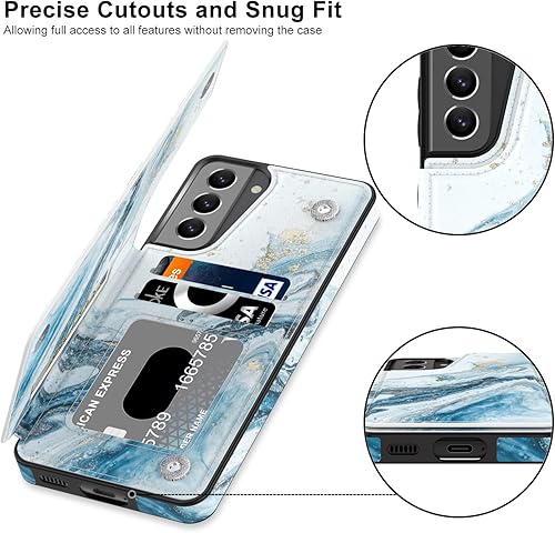 Miniatura 3 de LETO Funda para Galaxy S21 Plus, funda de piel tipo cartera con tapa y diseño moderno para niñas y mujeres, ranuras para tarjetas, funda protectora