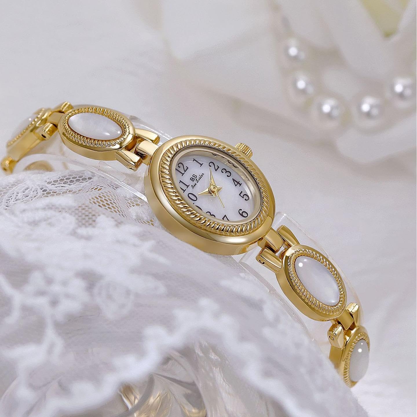 CARLIEN Orologio da polso da donna, elegante, elegante, elegante, elegante, al quarzo, con numeri arabi, color oro e argento