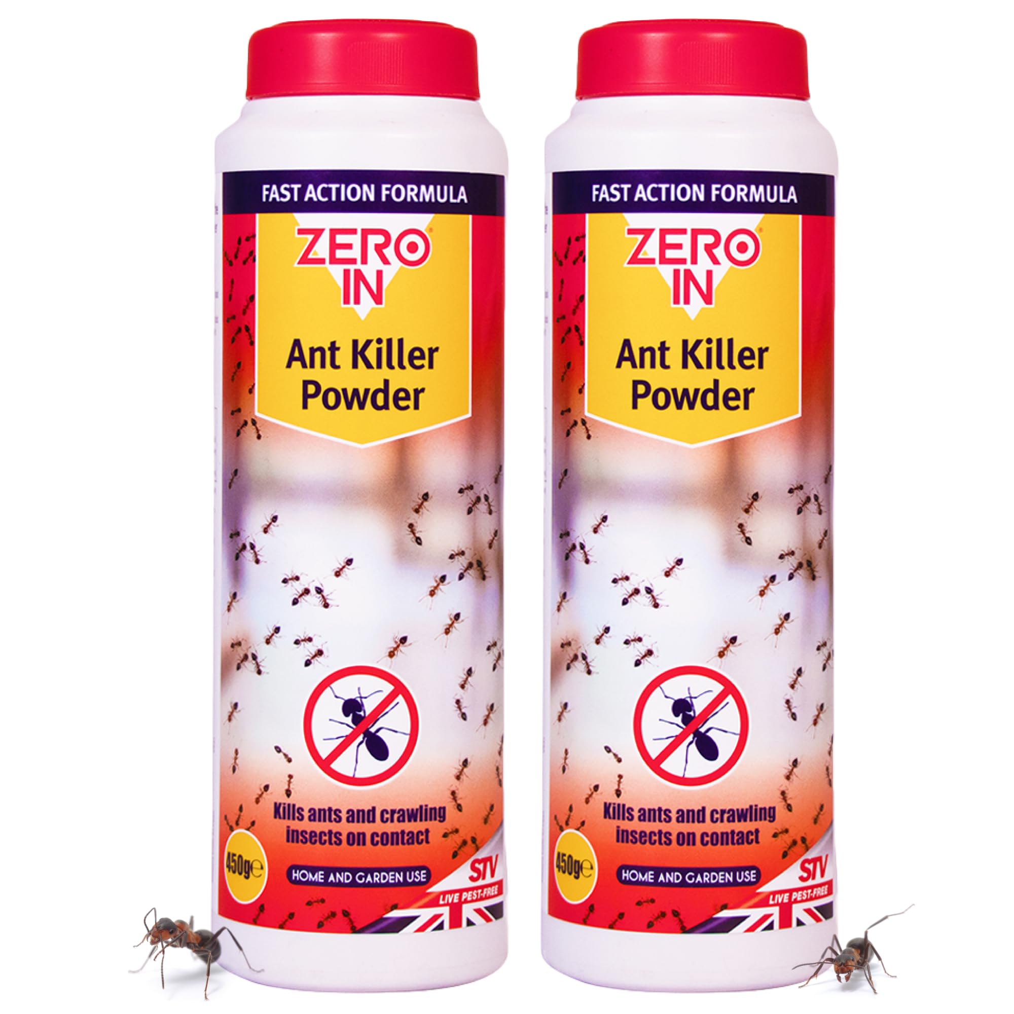 Zero InAnt Killer Outdoor Powder-Ready-to-Use Permethrin Insecticidal Ant Powder for Ants, Cockroaches, Earwigs & More-Covers 45m² for Indoor & Outdoor Use-Kills Pests on Contact, 450g Multi Packs X2