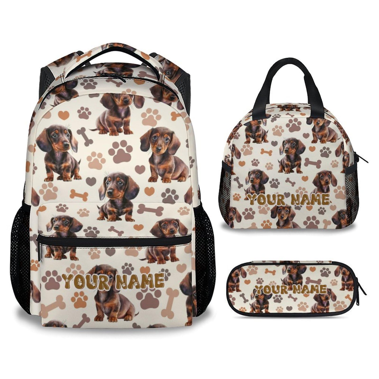 XaocNyx Backpack for Kids, Custom Cute Dachshunds Backpack with Lunch Box for Boys Girls, 17 Inch Dog 3 in 1 Bookbag Set for Elementary Middle