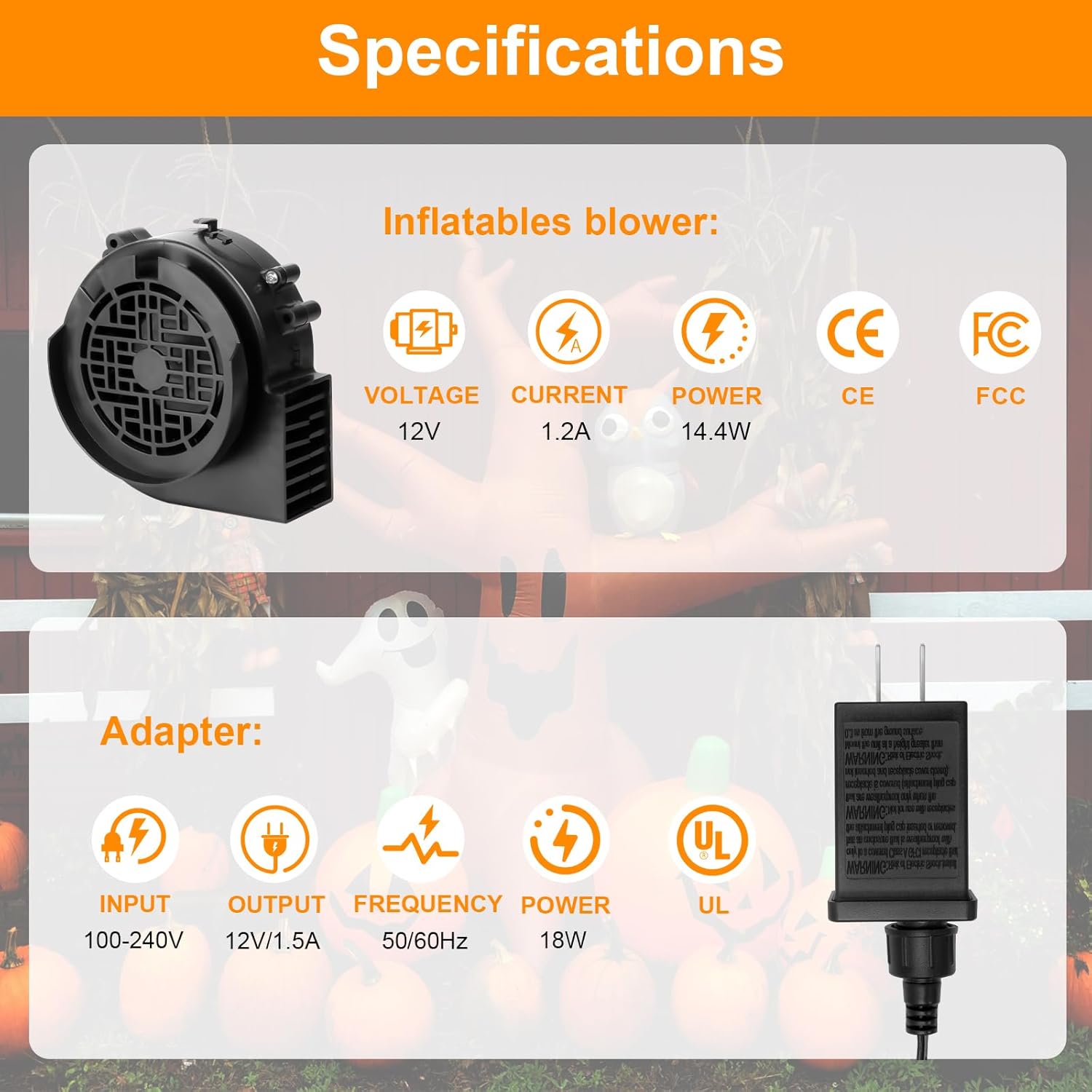 12V 1.2A Inflatable Replacement Motor for 5-9FT Halloween Christmas Inflatables Air Blower Fan with 5 LED Light Fans 1.5A Adapter Outdoor Blow Up Fan Blower Parts for Inflatables Yard Decorations