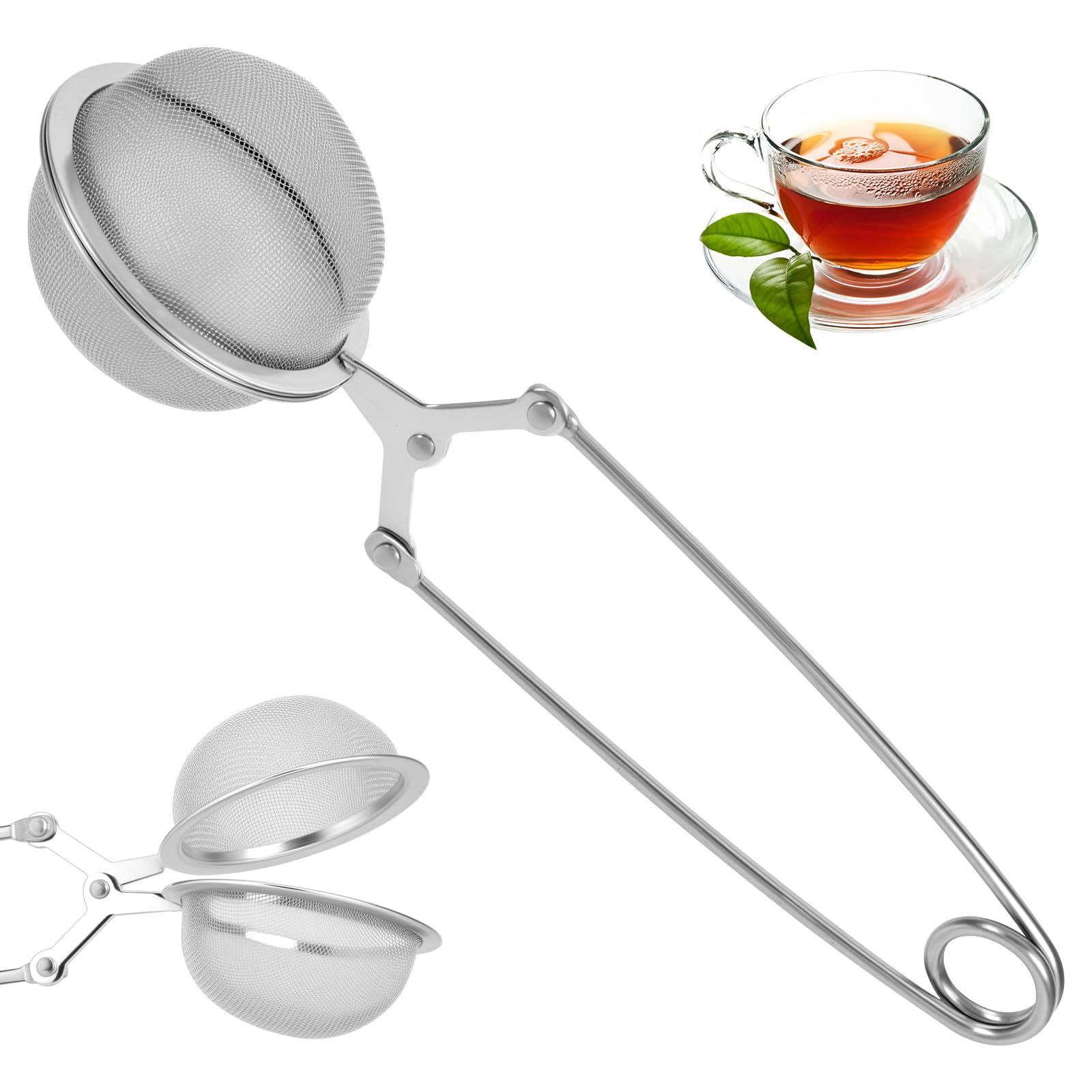 Mesh Snap Ball Tea Strainer with Handle Stainless Steel Loose Leafs Filter Multipurpose Fine Mesh Balls Filter Reusable Brewing Accessory Easy-Use Steeping Tool for Spices and Seasonings(5cm)