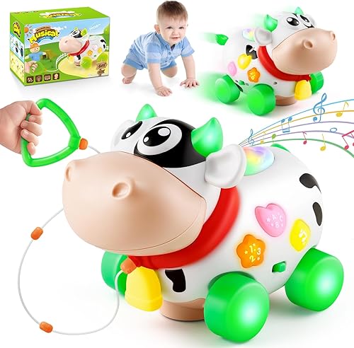 Juguetes para bebés de 6-12-18 meses, juguetes musicales de vaca para niños de 1 año, juguete infantil gateando caminando de 7, 8, 9, 10 meses,