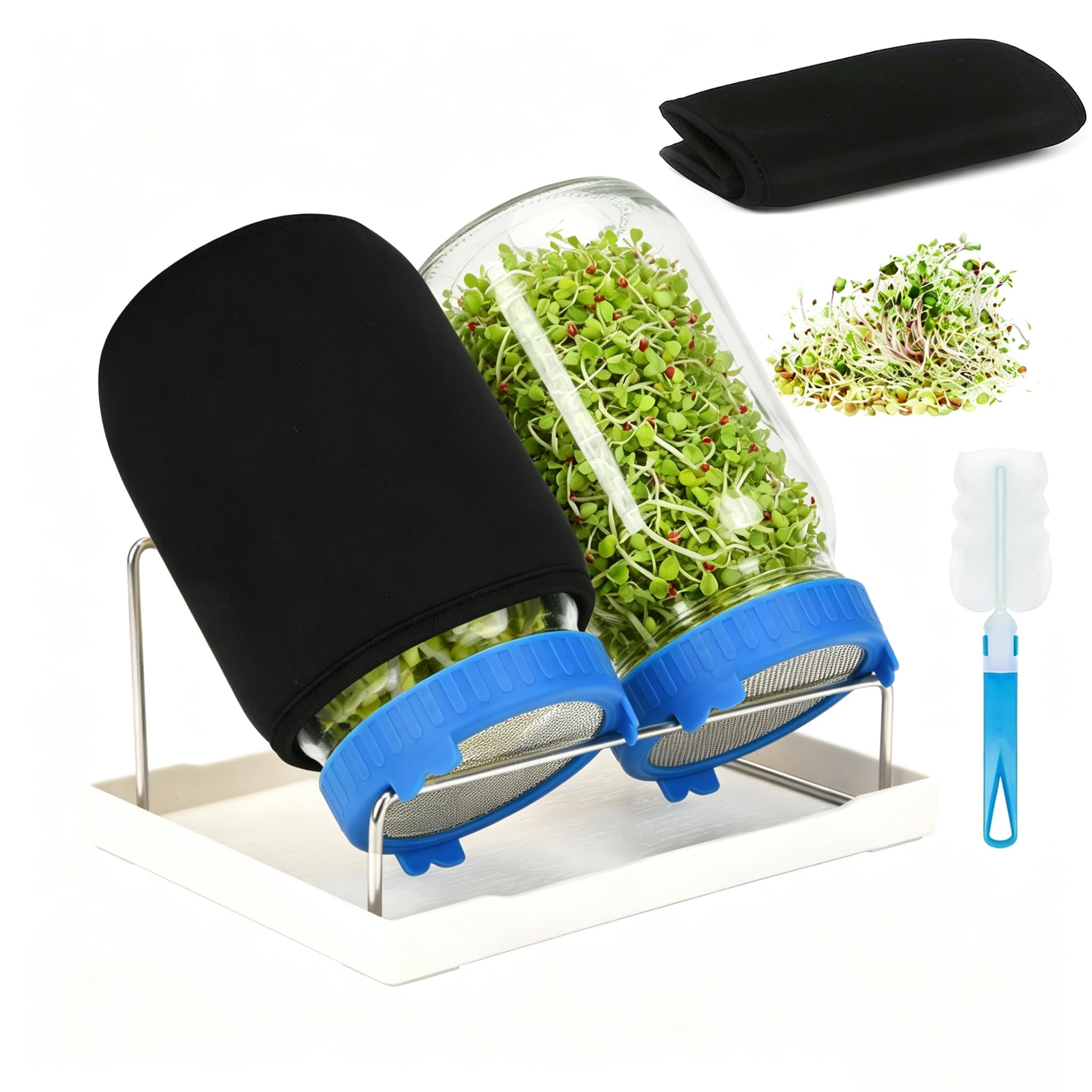 [Große Größe] Sprossen-Set, 2 Sprossenglas-Kits, Weithalsglas mit Edelstahl-Sieb, Sprossendeckel, 2000 ml Sprossen-Wachstums-Kit, Samen-Keim-Set für den Anbau von Brokkoli, Bohnen, Luzerne