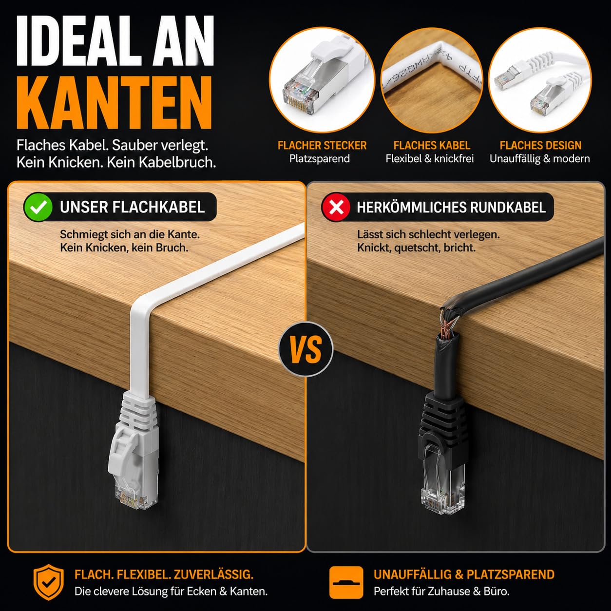 10x CAT7 Lan-Kabel flach 10m U/FTP 10 Gbit/s RJ45 Stecker Cat6a Rot | Flaches U/FTP-Patchkabel bis 10 Gbit/s, kompatibel mit Cat6a/Cat6/Cat5e/Cat5, für Router, Modem, Switch, PC, TV und NAS