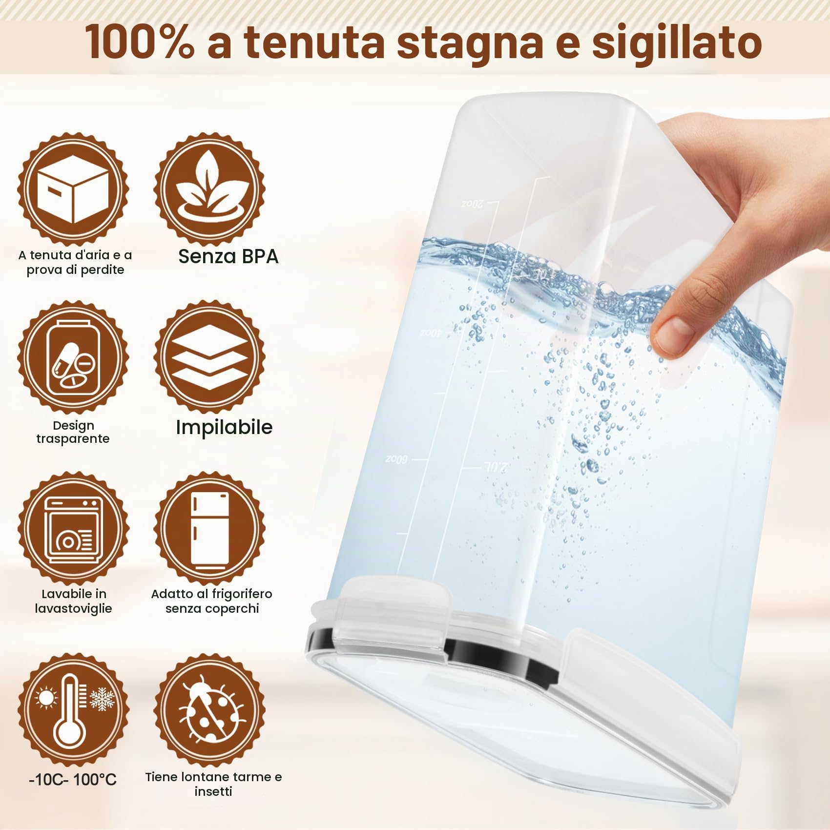 Cinnani Contenitori Ermetici per Alimenti 4 Pezzi, Contenitori Ermetici Alimentari Plastica con Coperchio, Senza BPA Organizer Cucina per la Conservazione di Pasta, Cereali, Muesli, Farina-4L
