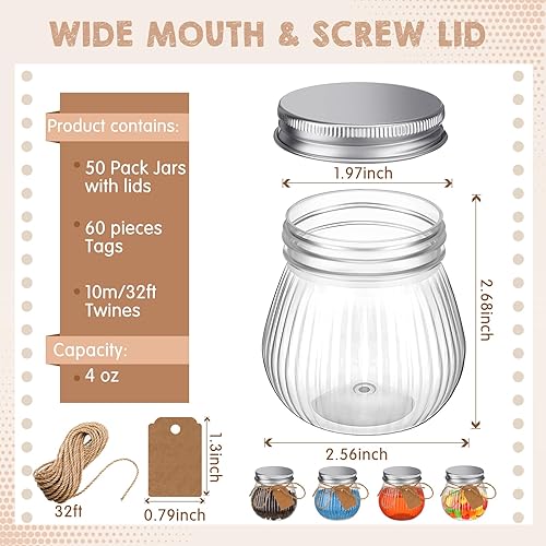 Miniatura 2 de Yungyan 50 tarros de plástico transparente de 4 onzas con tapas, tarros de boca ancha, tarros de yogur con tapas y etiquetas, mini recipientes de