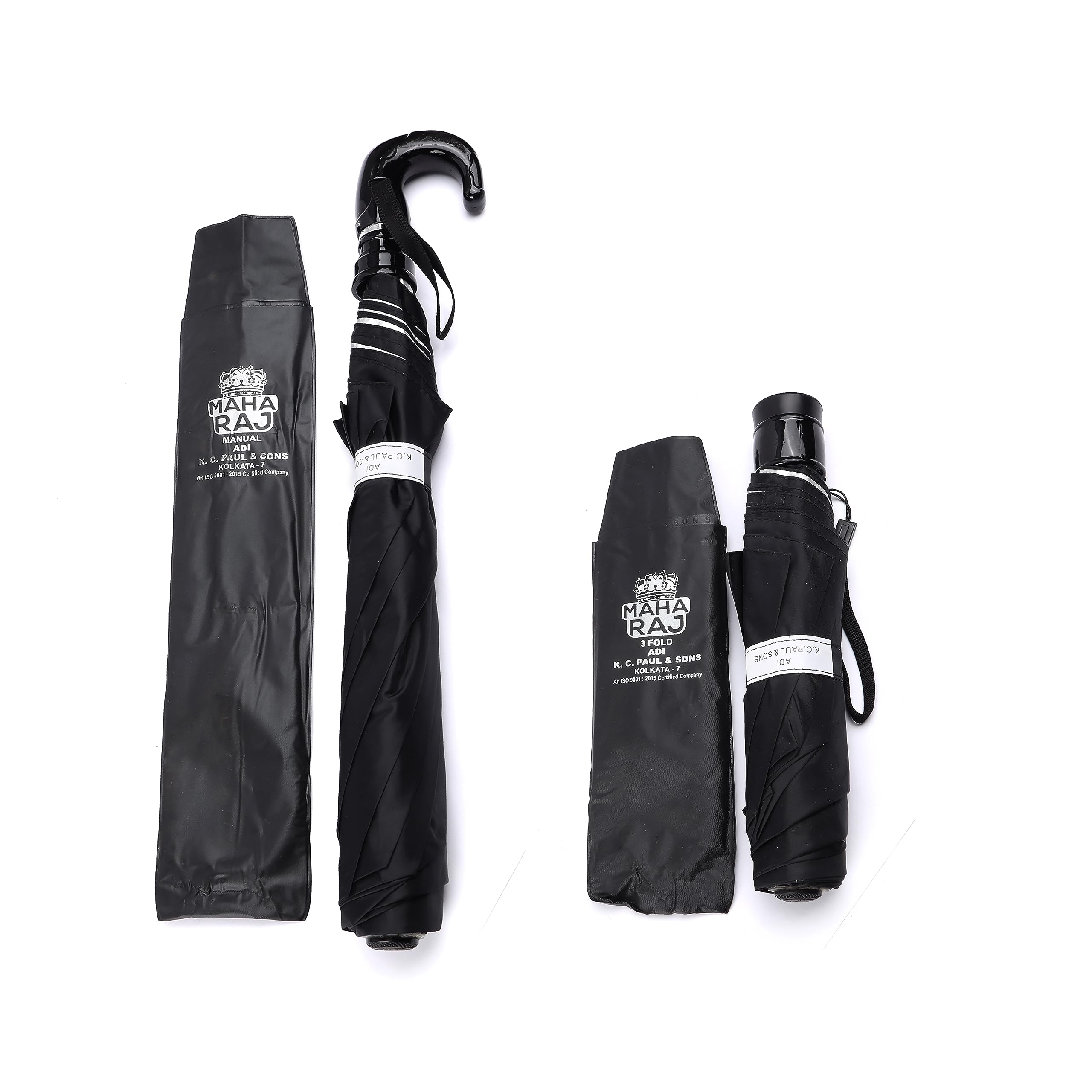 adi k.c. paul & sons Combo Of Maharaj 2 Fold and Maharaj 3 Fold 23-inch Heavy Duty Long Lasting Umbrella For Men Women (Manual, Black/Silver)-picture-15