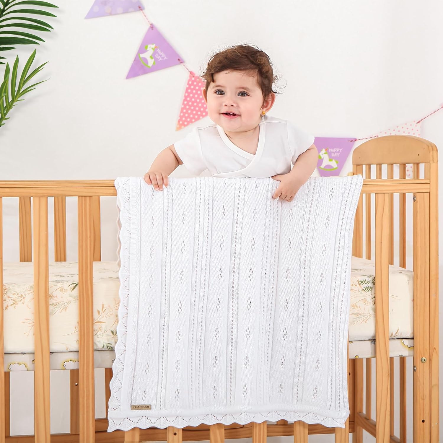 Cotton Pointelle Knitted Baby Blanket – Ultra-Soft, Breathable, 31"x40"Inch, Perfect for Swaddle, Crib, Stroller – Premium Newborn Gift for Boys & Girls (White) - Image 5