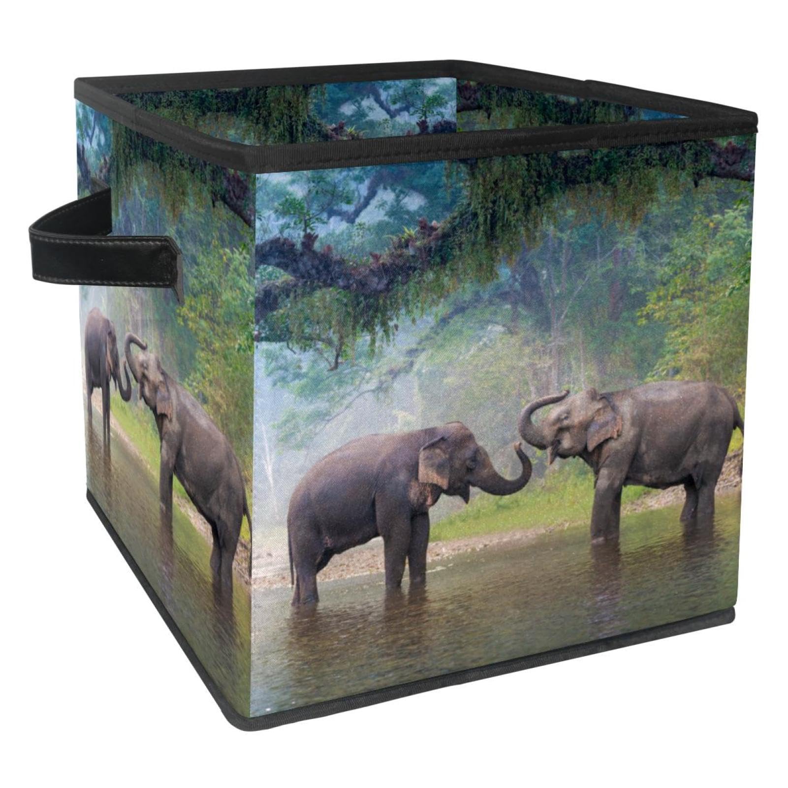 Boîte de rangement pliable avec poignées solides et motif forêt pour placard