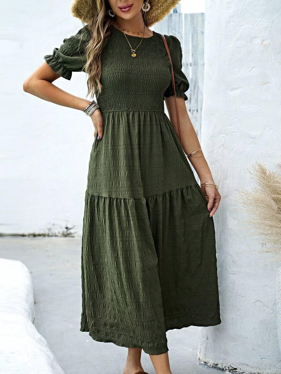 LIGHT DOT Women's Short Sleeve Maxi Dress Summer Casual Modest Dresses Smocked Tiered Flowy Long Boho - Image 6