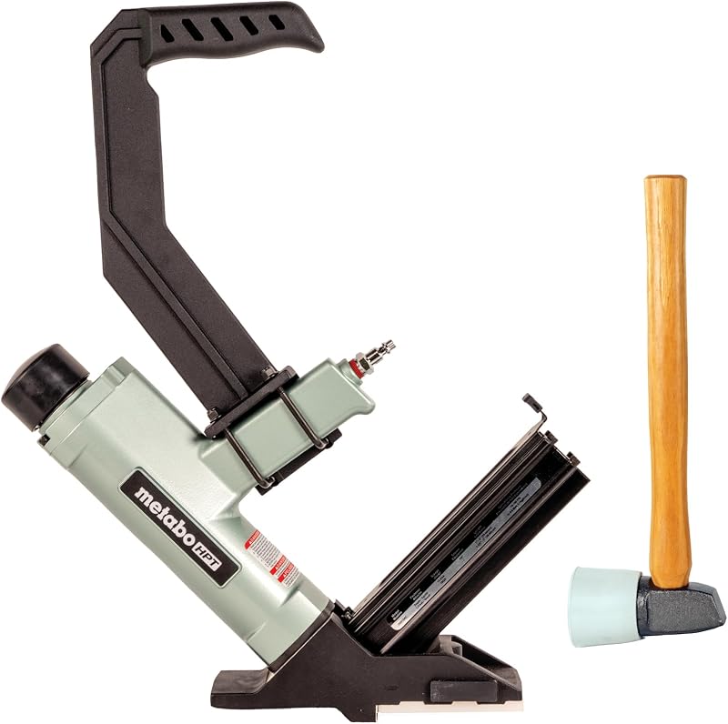 Metabo HPT Clavadora y grapadora para pisos 2 en 1, acepta clavos en forma de L de calibre 16 y grapas para pisos de corona de calibre 15.5 de 1/2 pulgada, operación neumática accionada por mazo, N5010AC