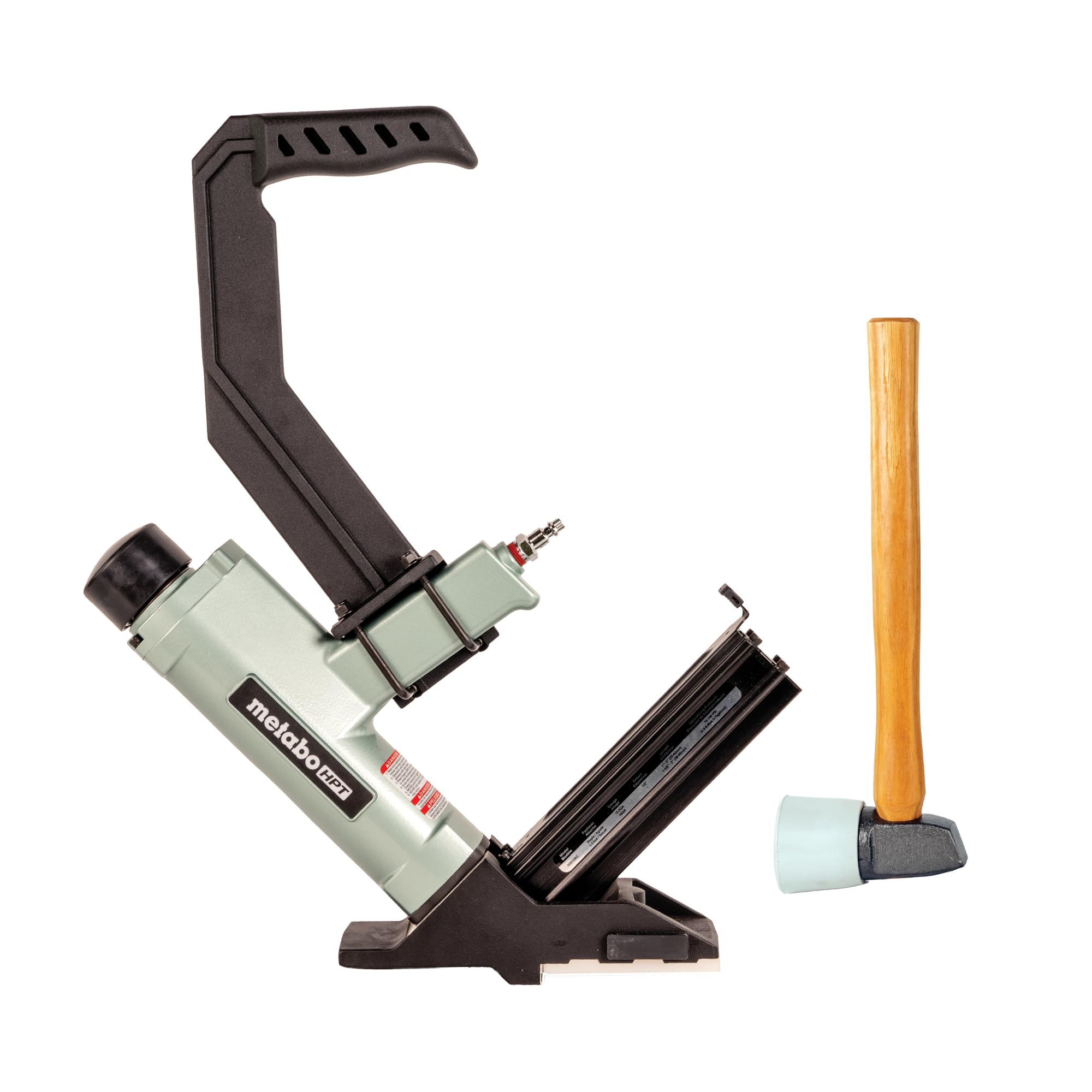 metabo hpt 2-in-1 flooring nailer & stapler, accepts 16-gauge l-shaped cleat nails &15.5-gauge 1/2-inch crown flooring staples, mallet actuated pneumatic operation, n5010ac