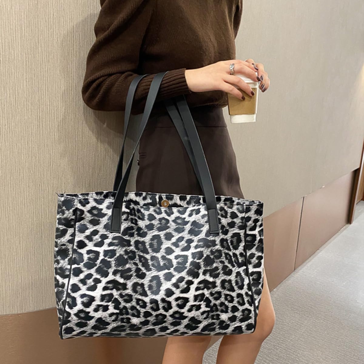 Gatuida Bolso de Hombro Diseño Único y Moderno Estampado de Leopardo para Mujer Gran Capacidad Reutilizable de Pu Adecuado para Uso Casual y Compras