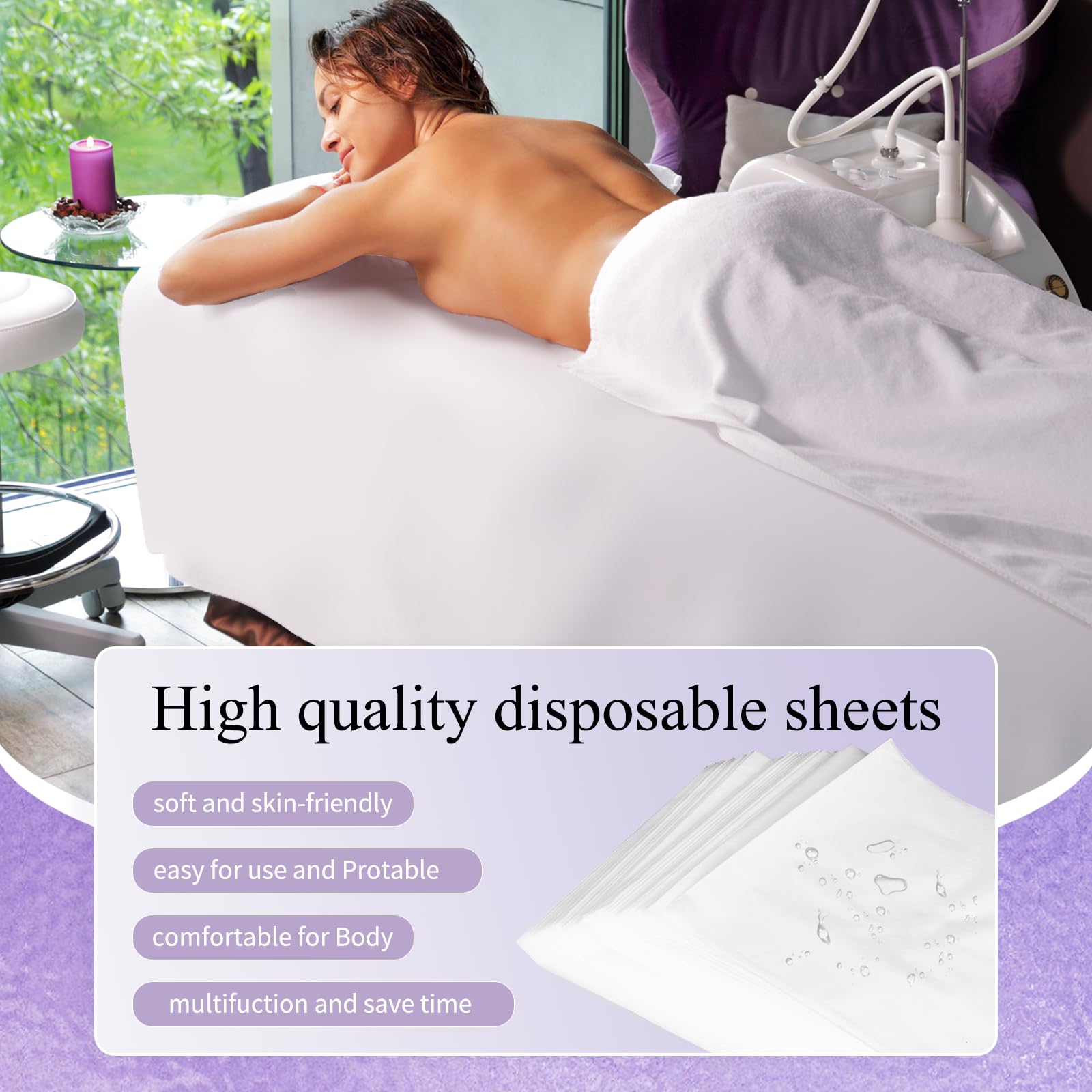 100 sábanas desechables de 31.5 x 71 pulgadas, fundas de cama de spa y mesa de masaje de tela no tejida, transpirables y duraderas para máxima higiene y comodidad en tratamientos de masaje, tatuajes y