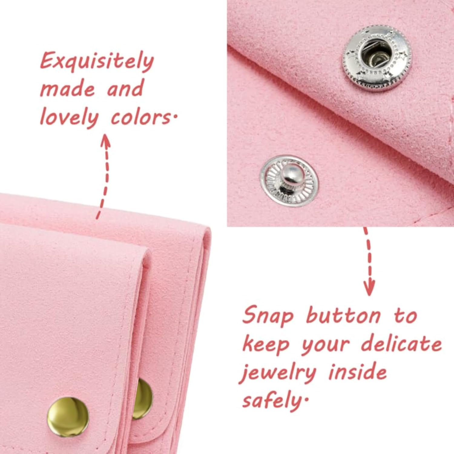 Small Jewelry Bags 3 Pcs Microfiber Jewerly Rolls Small Bags for Jewelry Gift Bags Jewelry Organizer Pouch with Snap Button for Bracelet Rings Necklace for Traveling Gifting, 3"x3", Pink