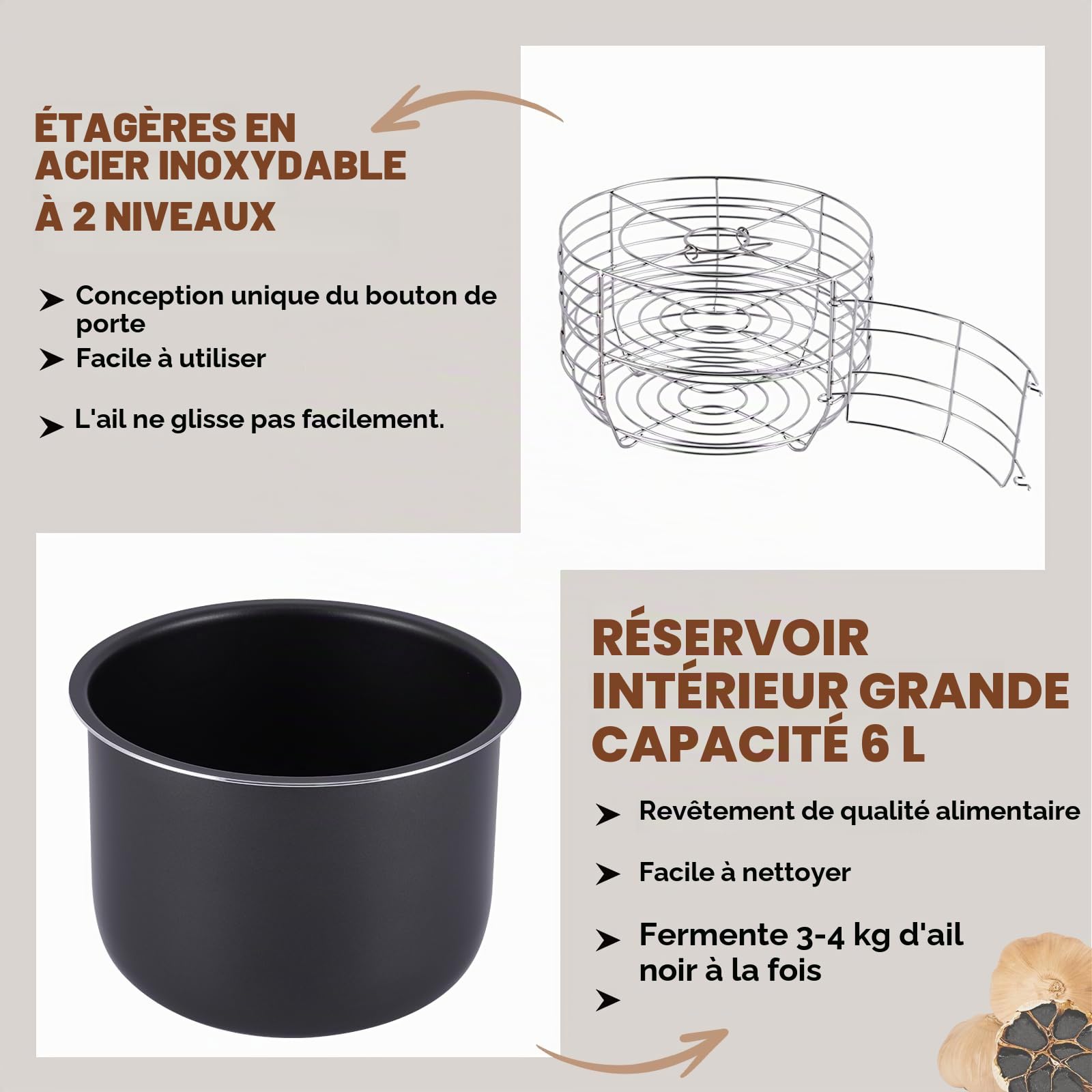 YUCHENGTECH Fermenteur Ail Noir Automatique 6L Fermenteur D'ail Noir Intelligent, Fermenteur pour Yogurt Tempeh e Natto avec Contrôle du Temps et de la Température - Contrôle de Séchage Indépendant