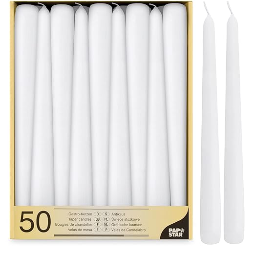 Papstar 17966 50 candle holders – Ø 2.2 x 25 cm, white