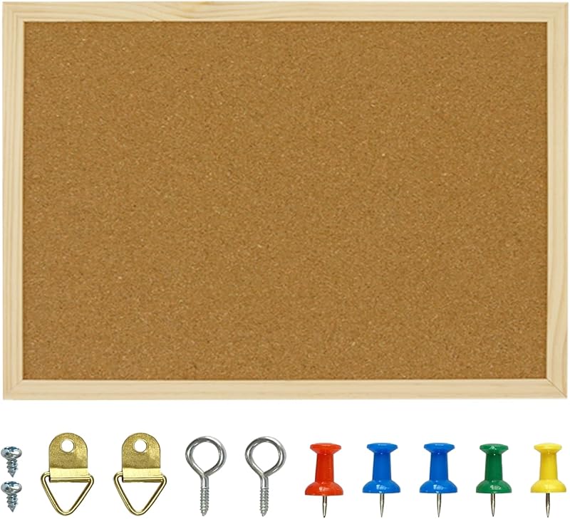 Cork Board, 17.7 x 13.3 Inch, Wood Framed | Bulletin Board, Wall-Mounted Presentation, Ideal for Office, Home Decor, School & Cubicle