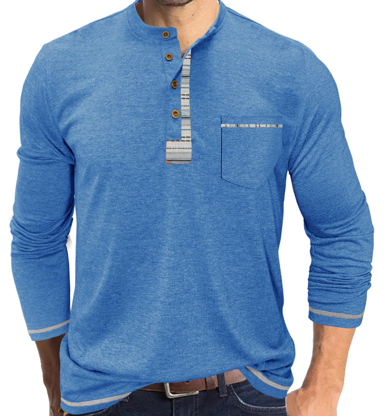 YawYews Herren Langarmshirt Longsleeve Henley Shirt Langarm Tshirt Long Sleeve Longshirt mit Knopfleiste M-3XL