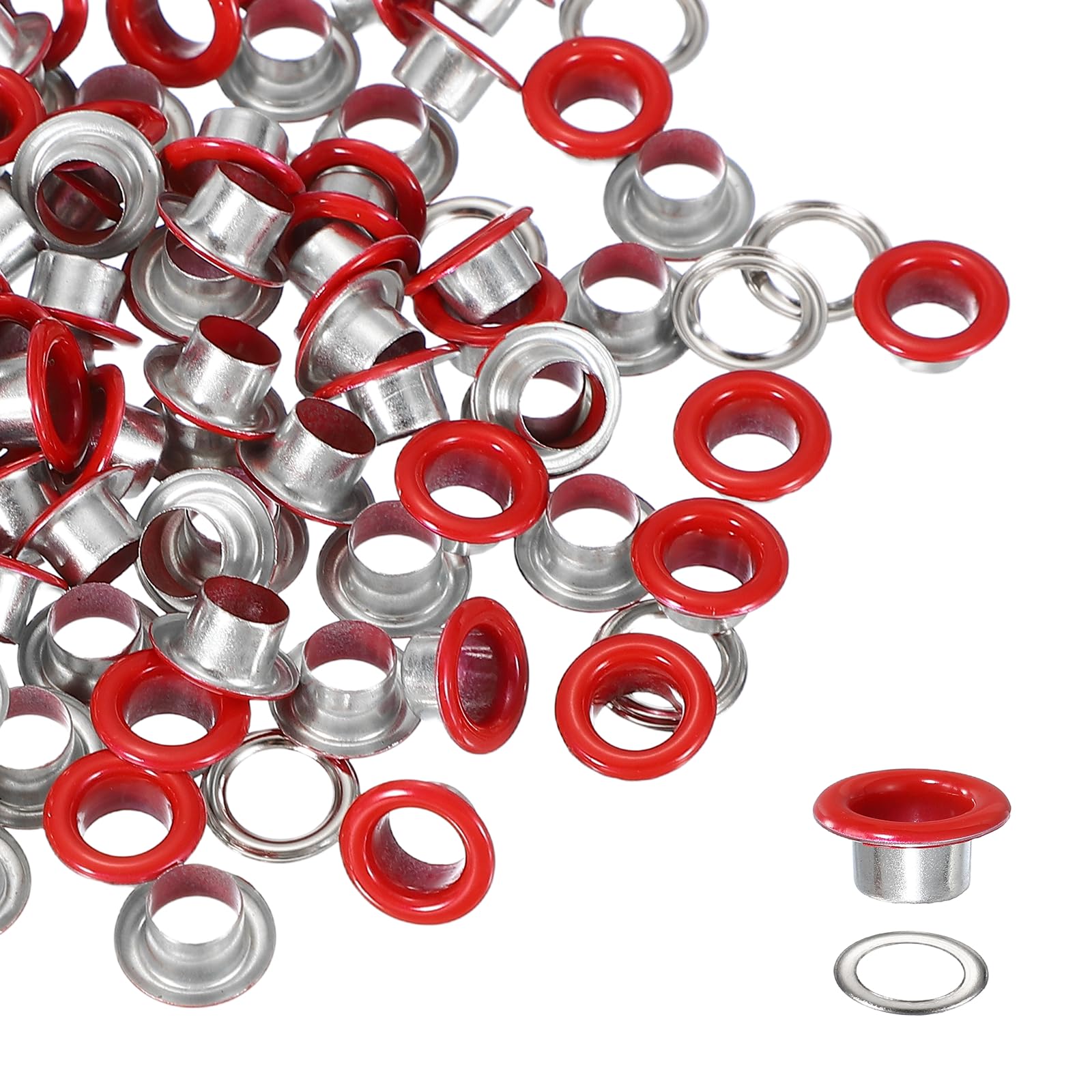 YELARXI Grommets Kit, Metal Eyelets, Grommet Eyelets Kit with Washers 6mm 1/4" Round Inner Hole Fitting for (Fabric/Shoes/Clothes/DIY Crafts/Bag/Belt) 250 Set & Red