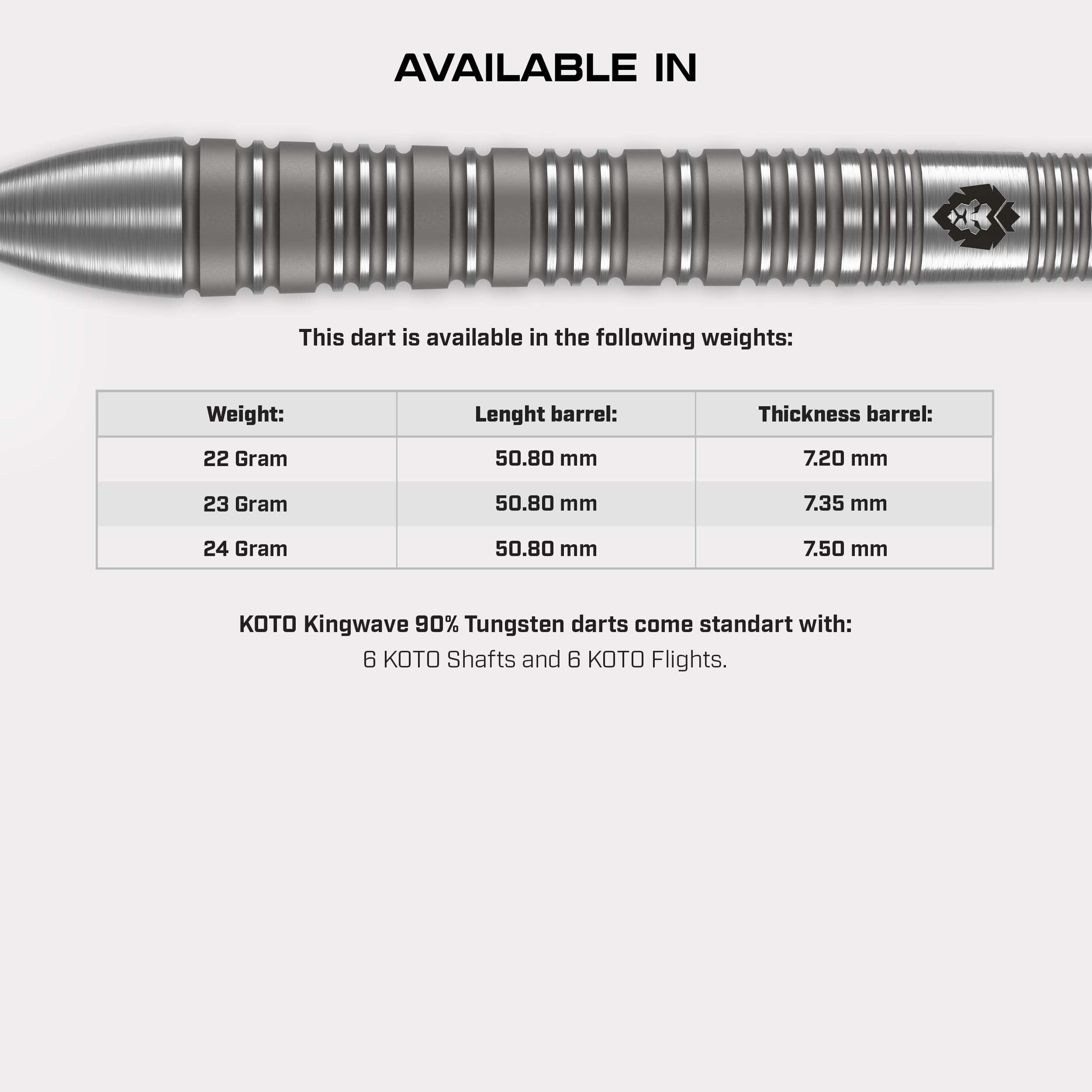 KOTO - Kingwave Teardrop 90% Tungsten Darts, 22G-24G, Frontlastiger Barrel für Flüssige Würfe und Natürlichen Release, Dartpfeile Profi Set inkl. Flights, Shafts und Wallet