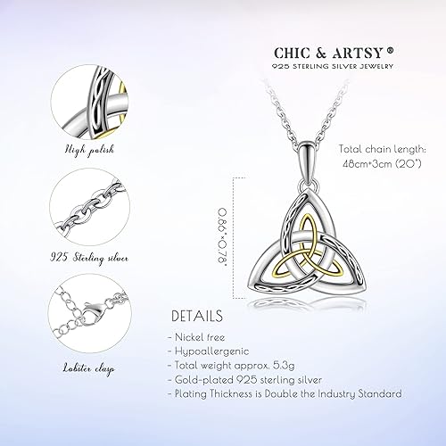 Miniatura 5 de CHIC ARTSY - Collar de plata de ley 925 con nudo celta irlandés de la Trinidad irlandesa oxidada, buena suerte, nudo celta, joyería fina, dije de