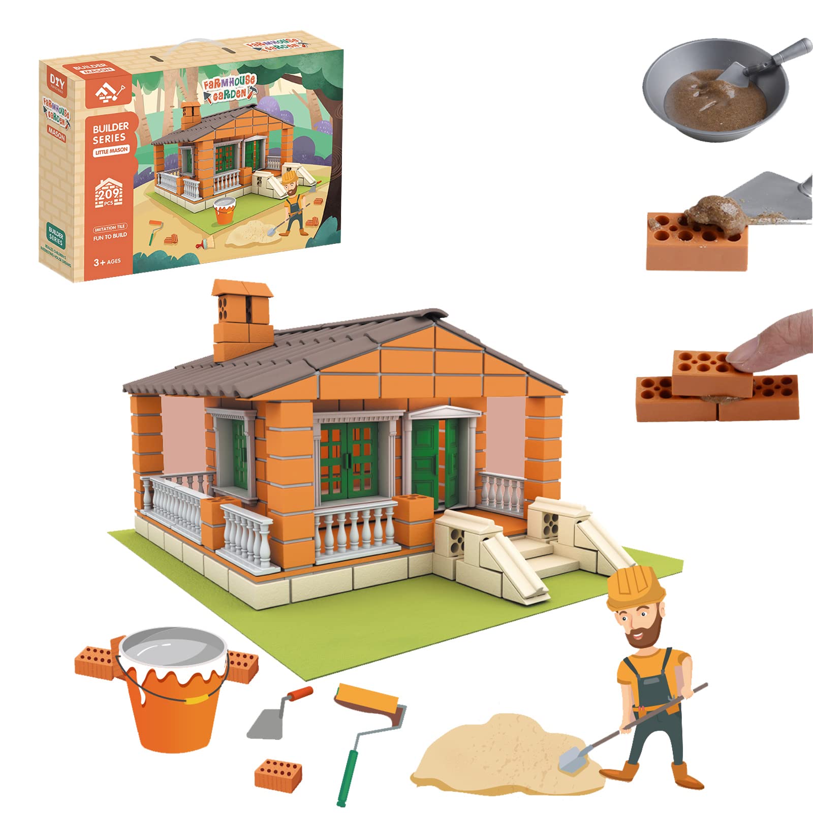 209PCS DIY Mini Real House Building- Educational Bricks Construction Engineering Learning Toys, Disp