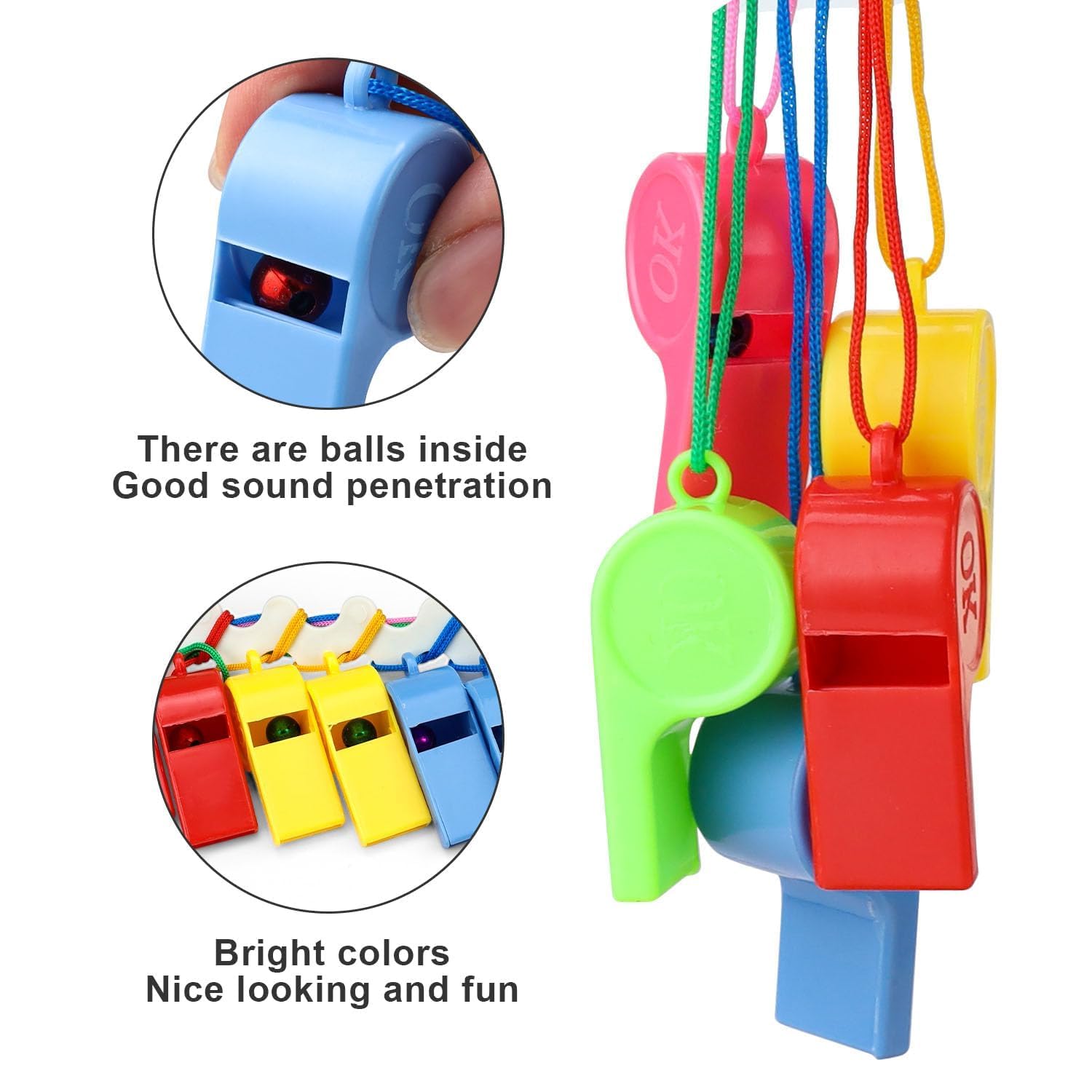96 Pièces Sifflet de Couleur en Plastique, Sifflet Arbitre avec Cordon pour Suspendre, Siflet Urgence Puissant, pour Arbitres, Enseignants, Camping, Formation Sécurité, Activités Extérieure