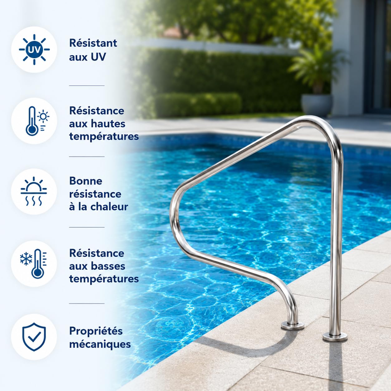 Main Courante Piscine Inox 316 80 cm Argent Intérieur Extérieur