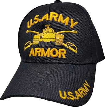 Army Armor Baseball Cap with Bumper Sticker, United States US Military, Black Hat for Men