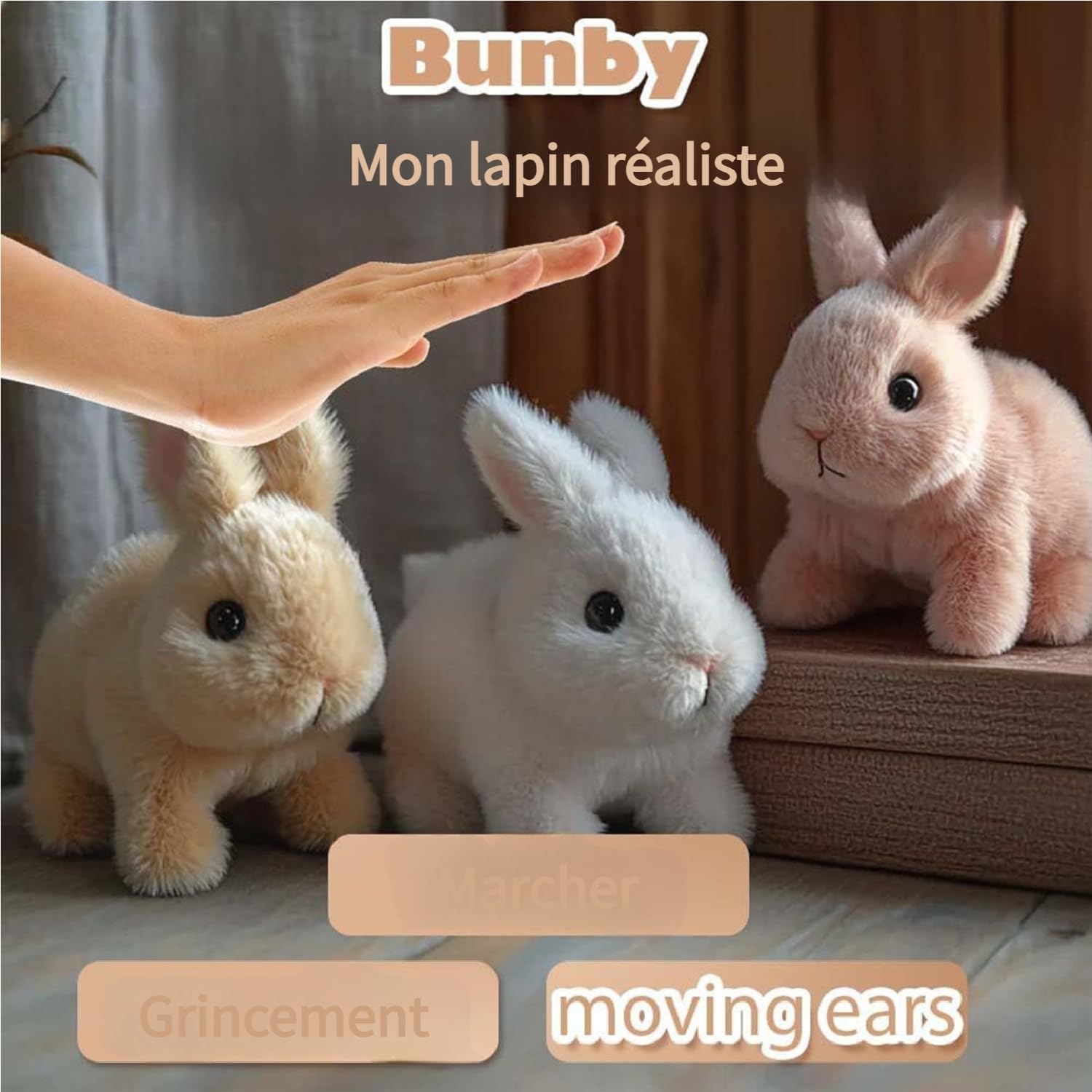 Lapin Interactif électronique Jouet - Peluche Réaliste Qui Bouge Et Saute, Pile AA, Idéal Cadeau Enfant (marron)