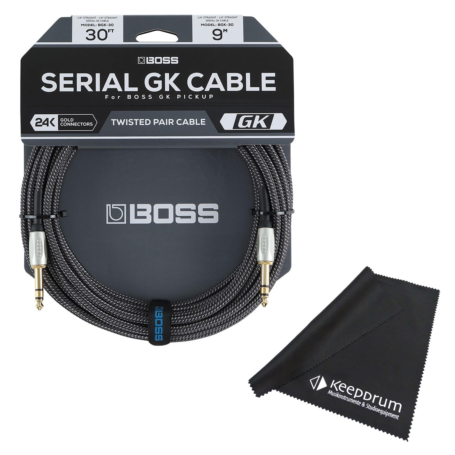 BOSS BGK-30 kabel szeregowy GK do urządzenia z efektami syntezatora 9 m + ściereczka z mikrofibry Keepdrum