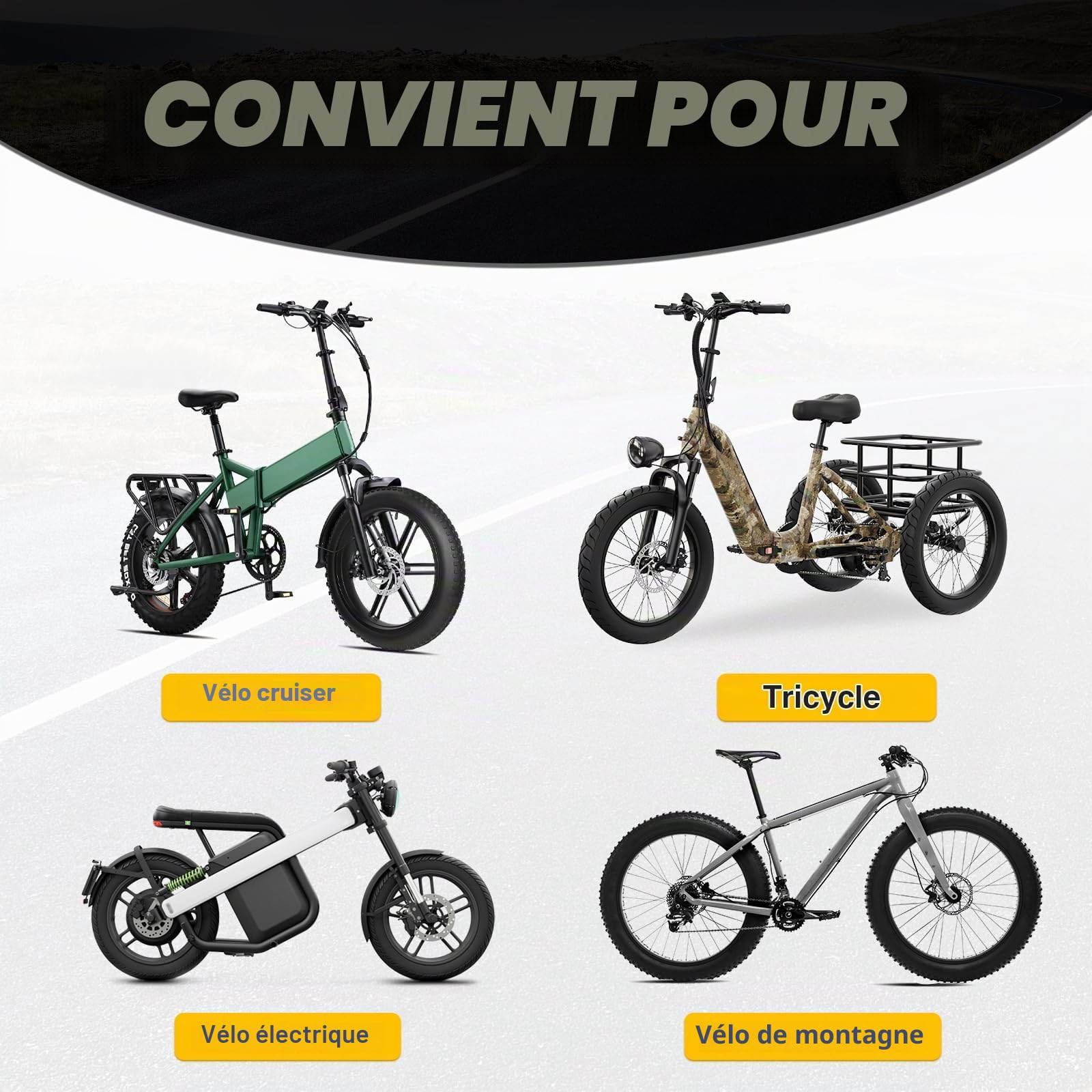 WEEROCK Fatbike Pneu de vélo électrique 16/20/26 x 4,0 pouces - Pneu de vélo électrique haute performance - Pneu de rechange pliable pour tous les types de terrain